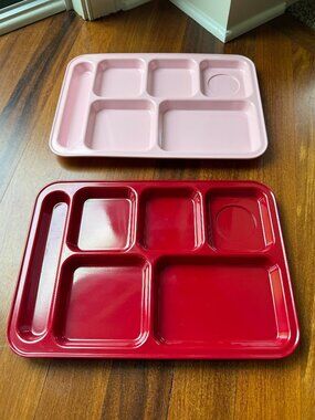 Two Pottery Barn Kids Melamine Divided Lunch Trays - Red & Pink